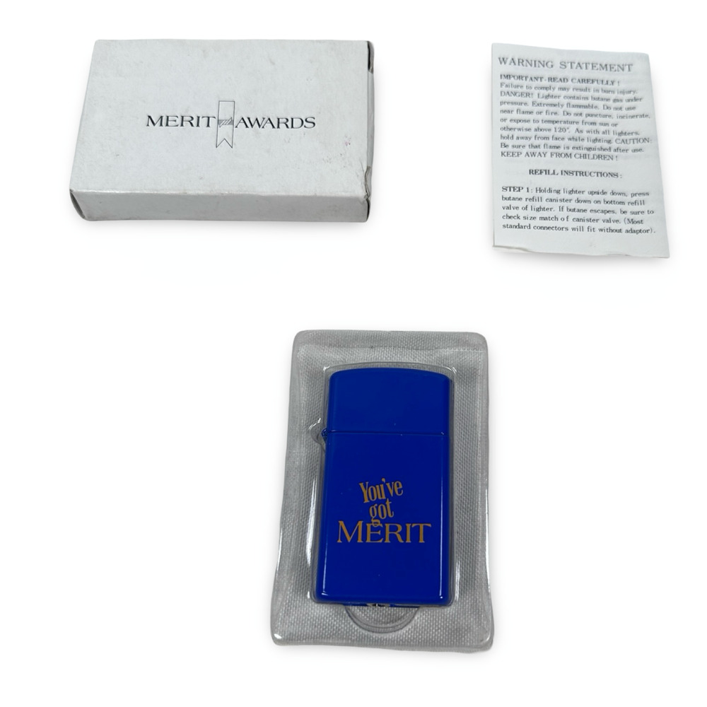 Vintage‎ You've Got Merit Cigarette Lighter Blue Smoking Advertising Metal New